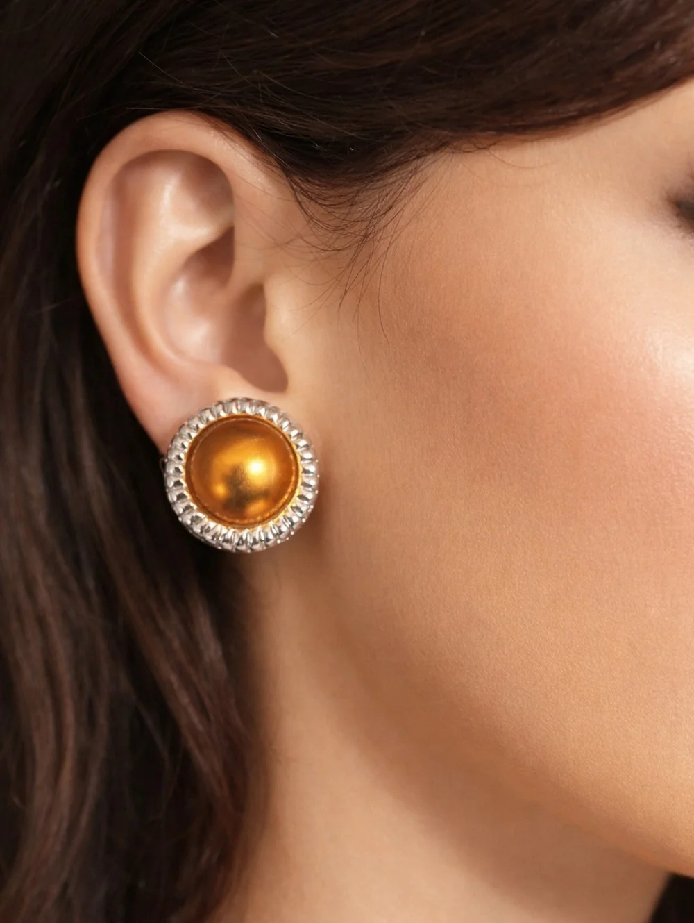 Dual tones Gold & Silver Round Earrings - Elegant 1" Fashion Jewelry for Women - Picture 1 of 9